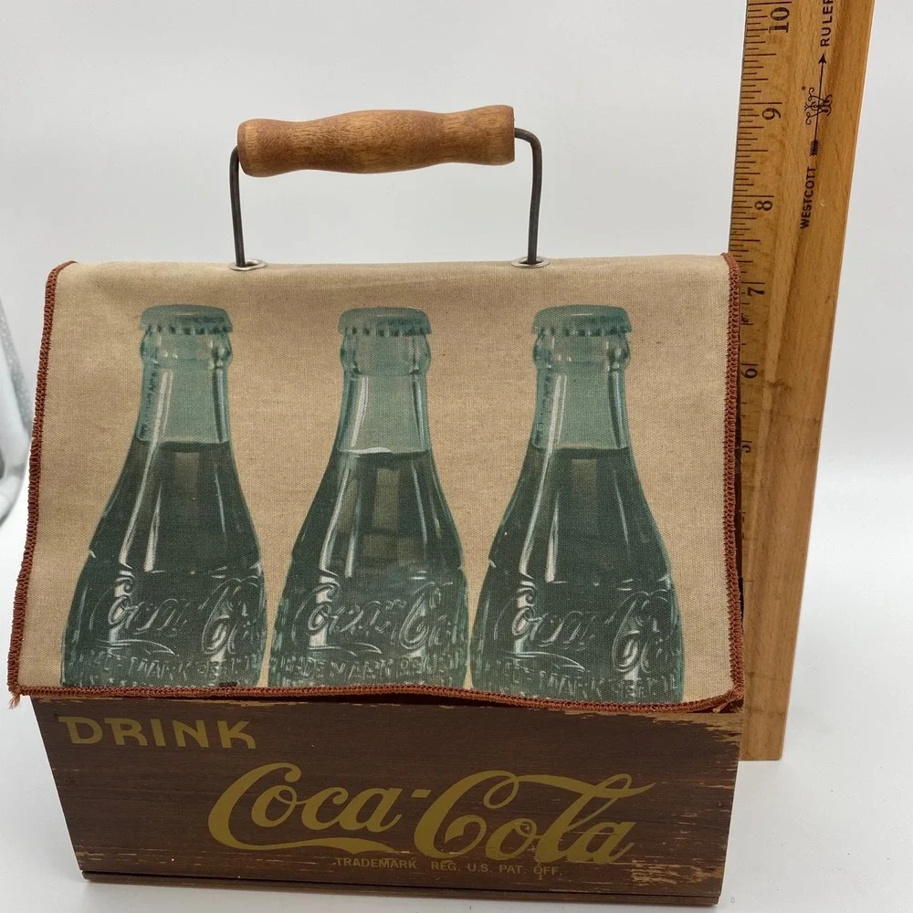 Coca-Cola Wooden Storage Crate Canvas Lid Brown Vintage Style Rustic Carrier